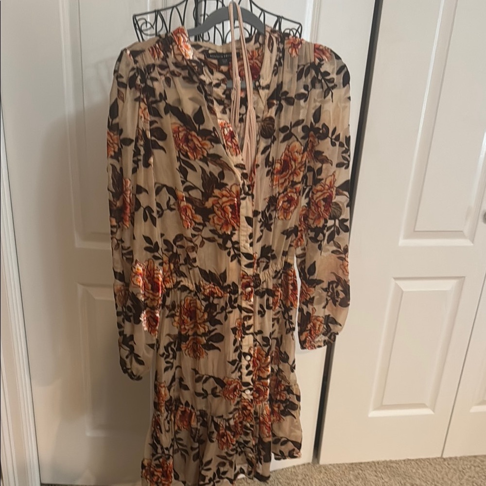 Boston Proper Floral Long Sleeve Dress - Orange and Brown